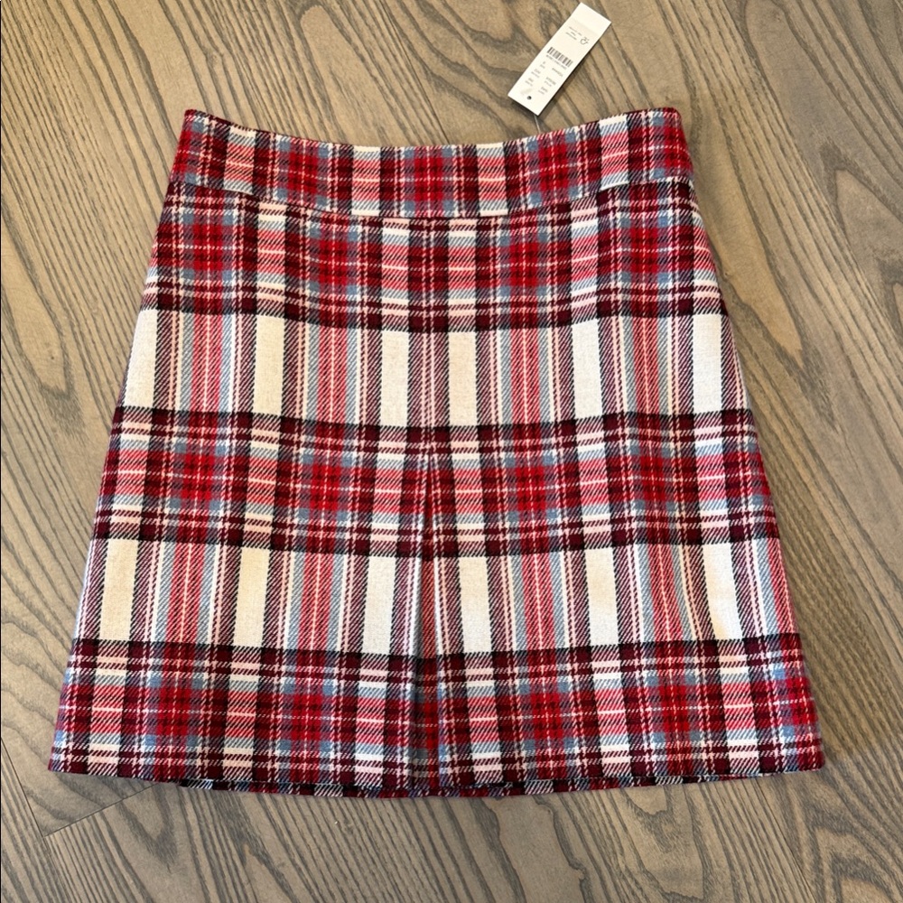 NWT J. Crew Nelli Gorgi Plaid Red and White Women's Skirt SZ: 0